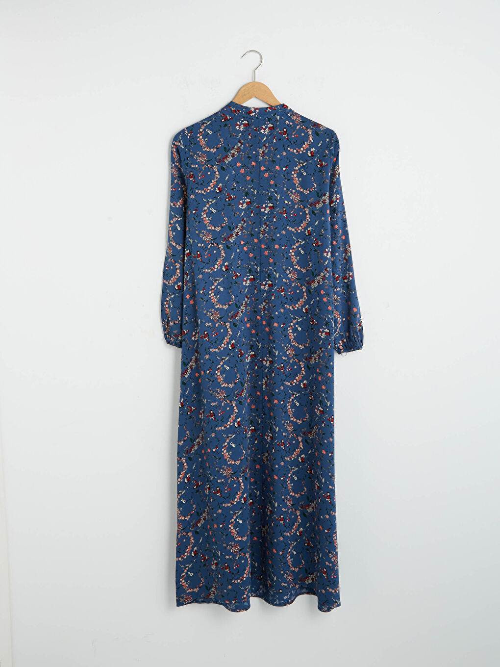 فستان ياقة مندرين مُزهر كم طويل فيسكوز للسيدات-11