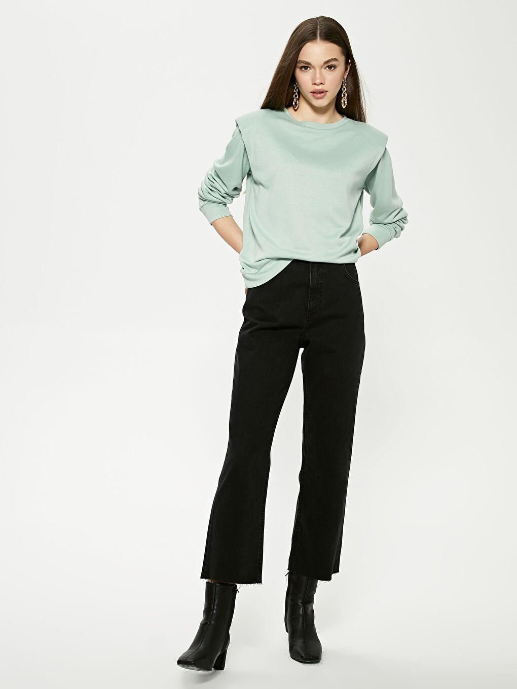 LCW Vision Crew Neck Plain Sweatshirt -S1CF05Z8-G4G