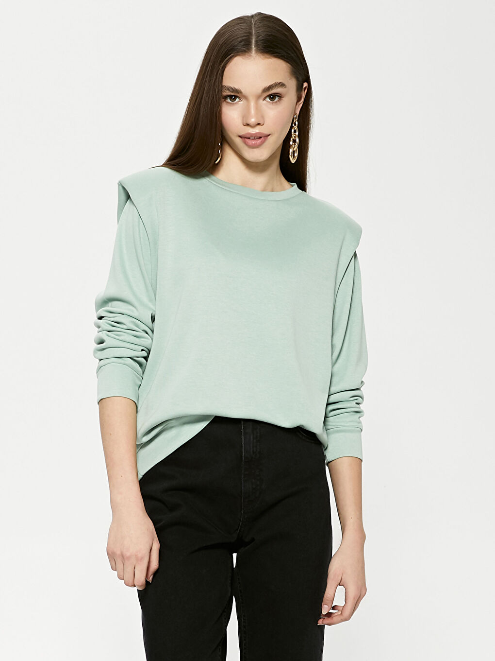 LCW Vision Crew Neck Plain Sweatshirt -S1CF05Z8-G4G
