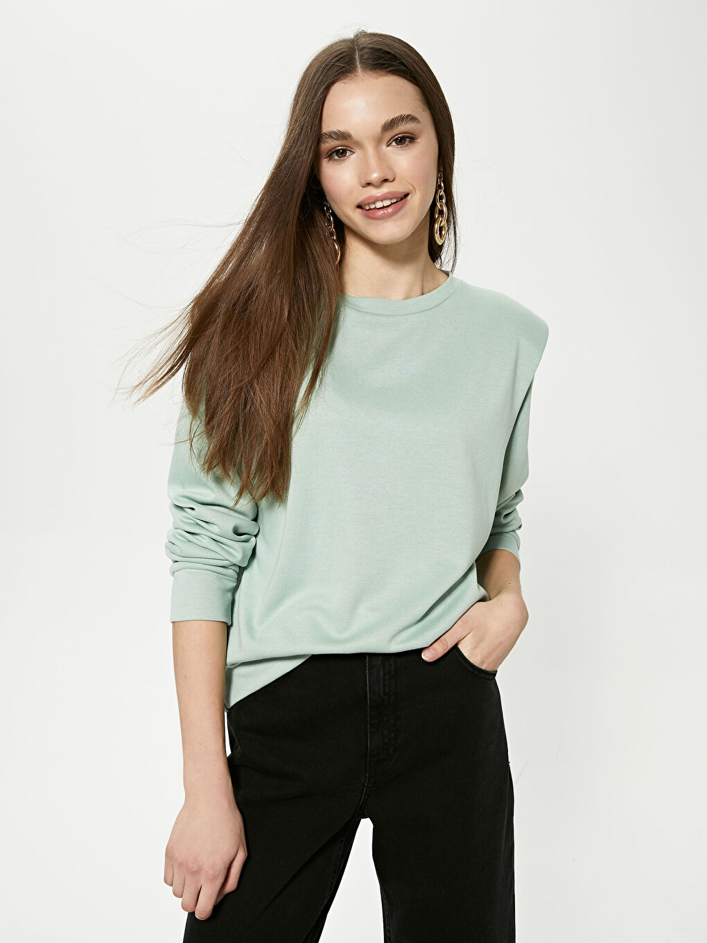 LCW Vision Crew Neck Plain Sweatshirt -S1CF05Z8-G4G