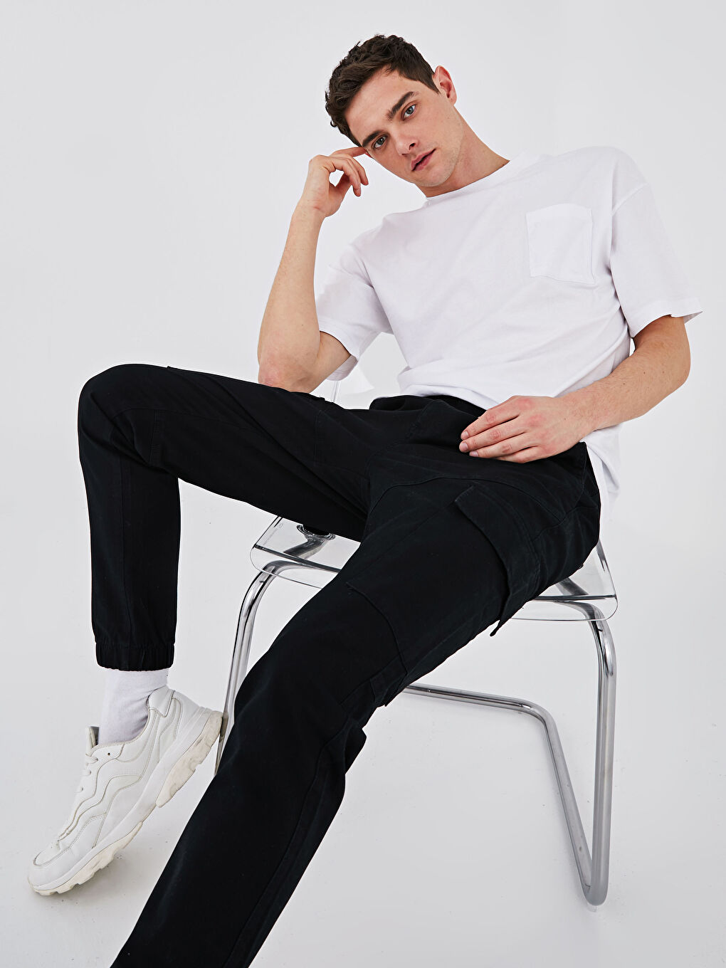 Siyah Dar Kalıp Erkek Jogger Pantolon-9