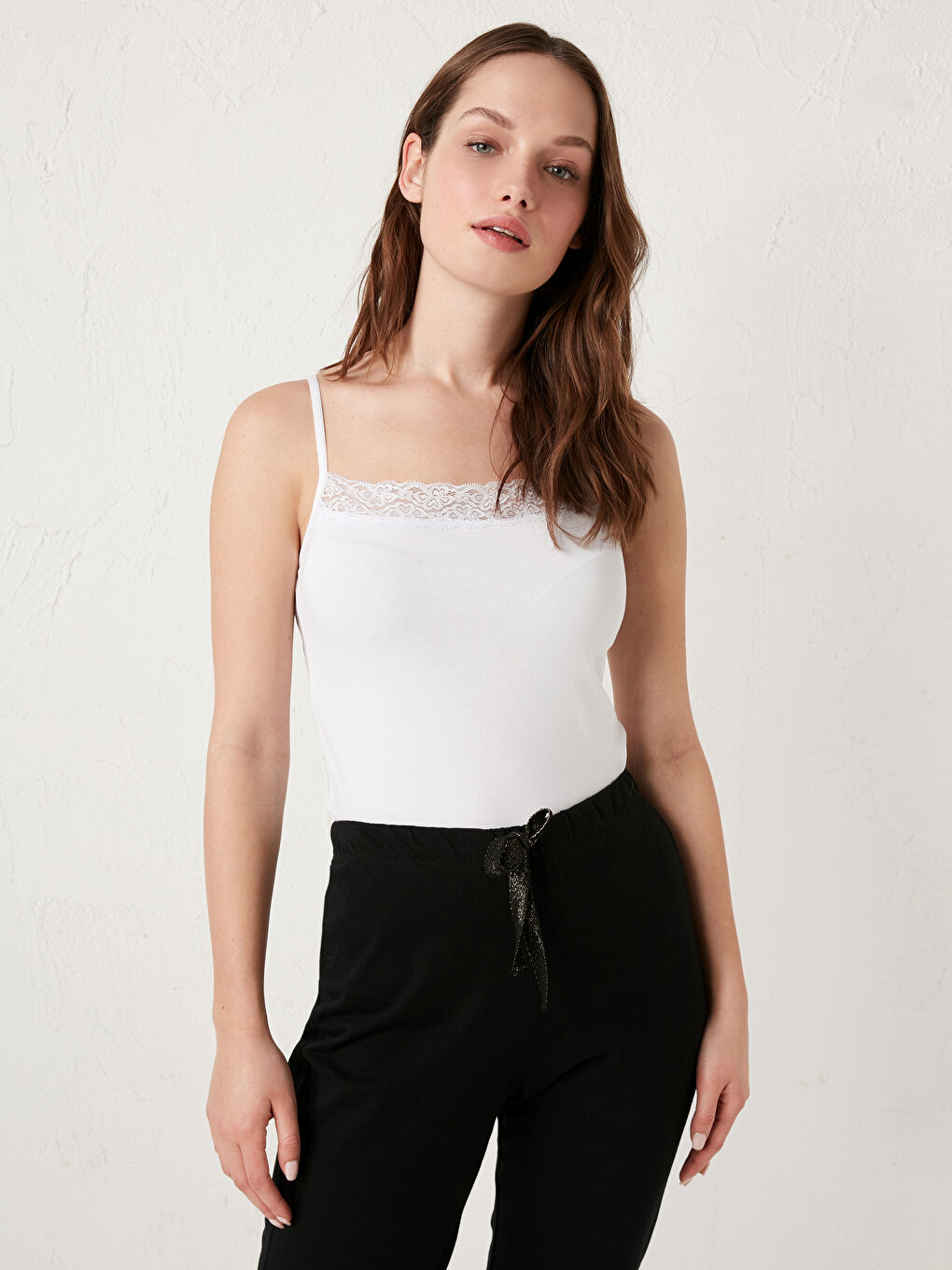 Débardeur en Coton avec Détails en Dentelle