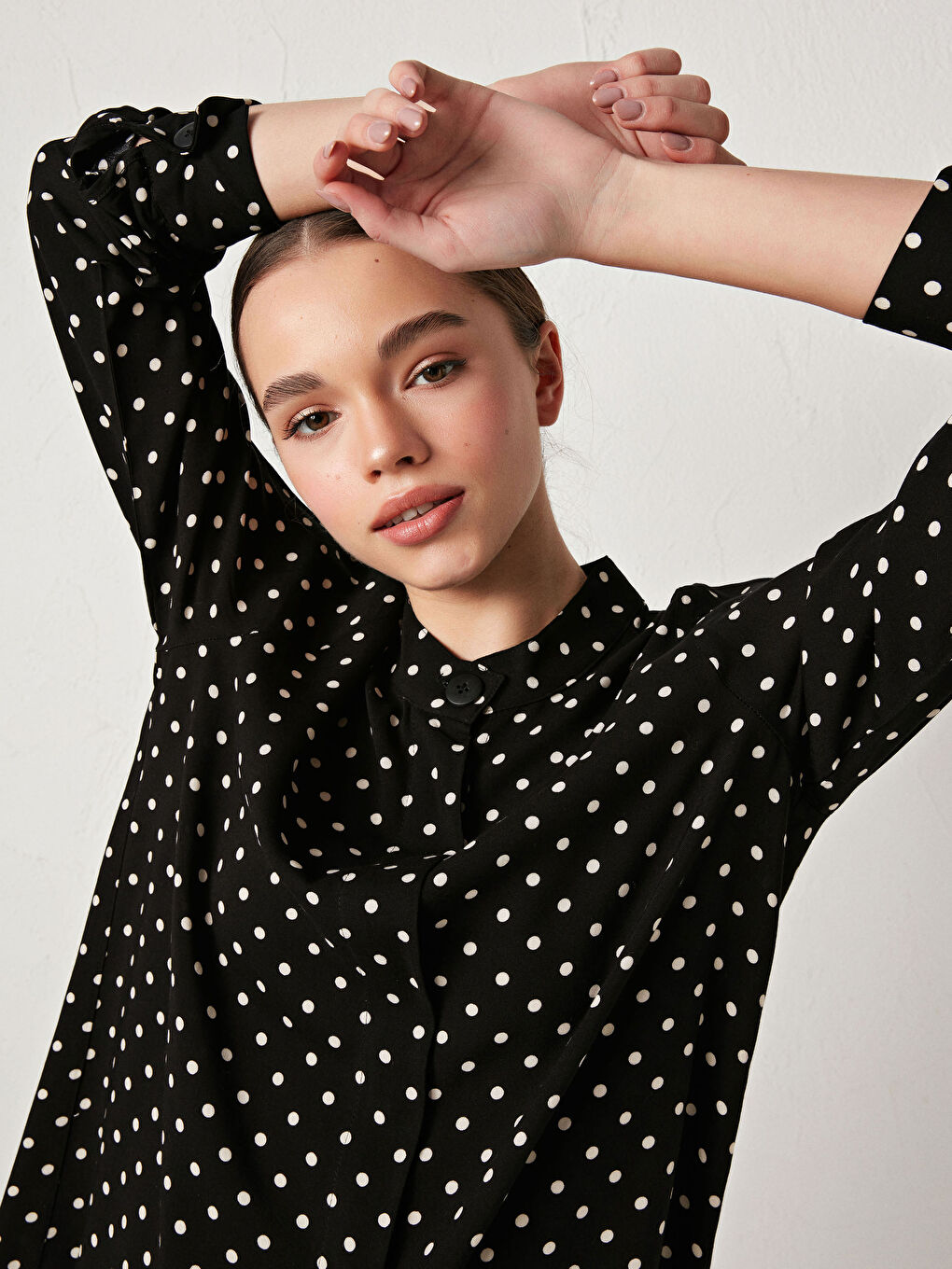 Polka Dot Long Sleeve Women's Shirt Tunic-1