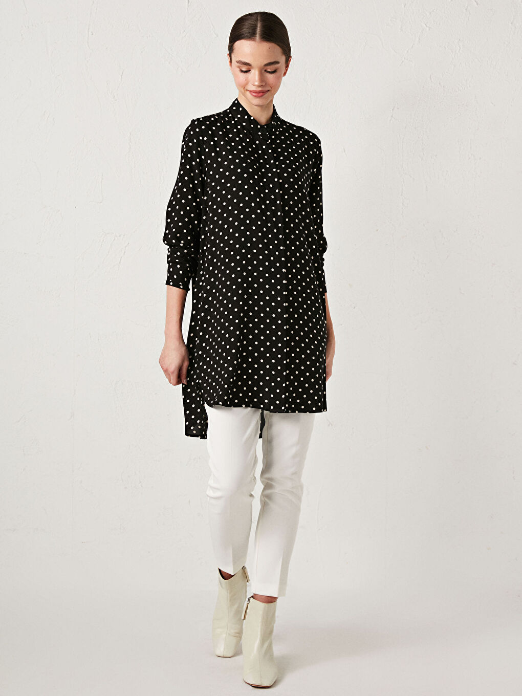 Polka Dot Long Sleeve Women's Shirt Tunic-3