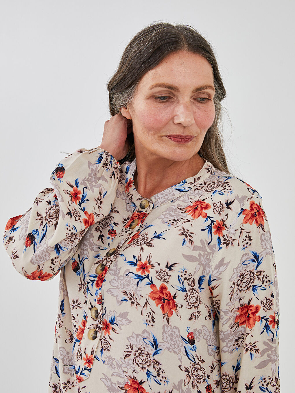 Henley Neckline Floral Printed Viscose Tunic-2