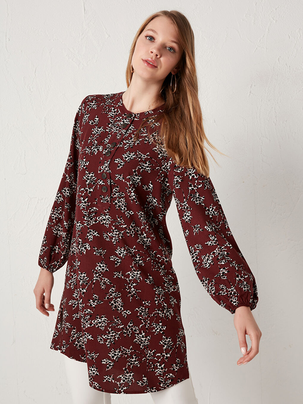 Henley Neckline Floral Printed Viscose Tunic-1