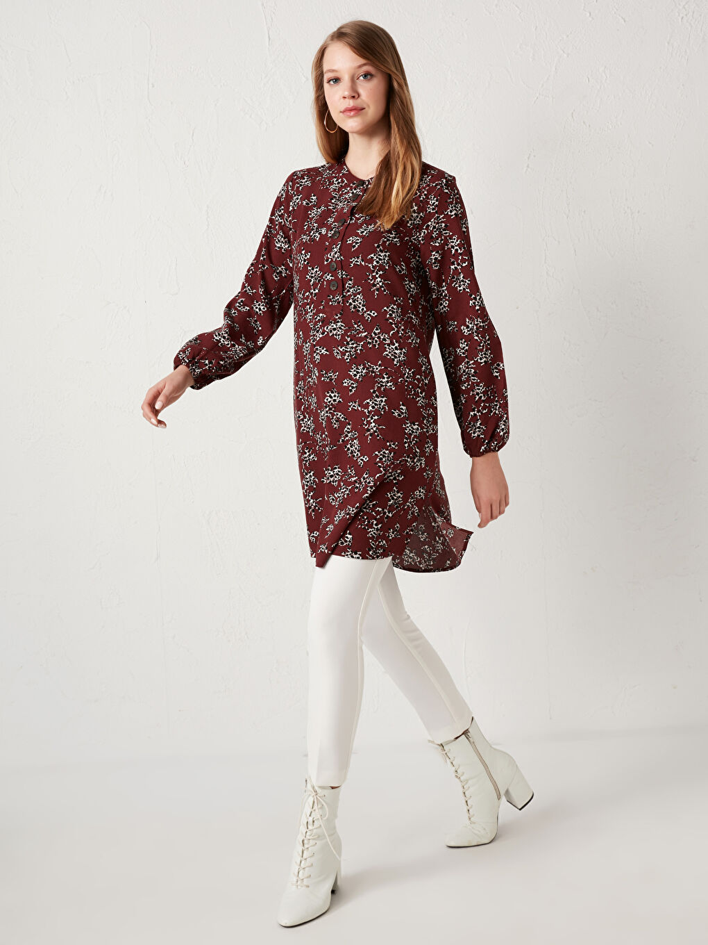 Henley Neckline Floral Printed Viscose Tunic-2