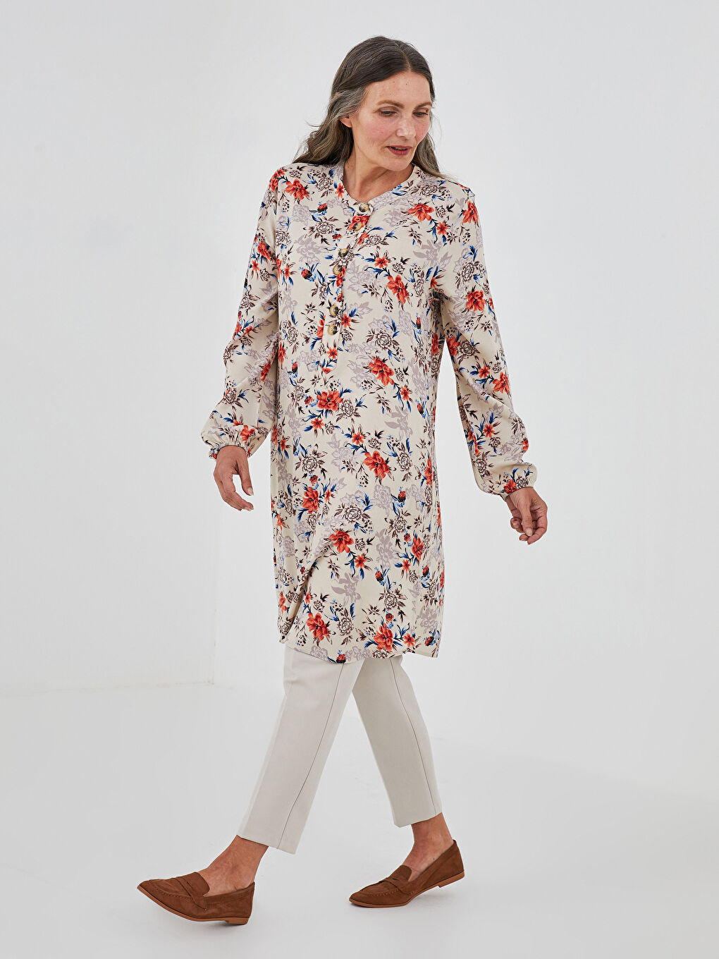 Henley Neckline Floral Printed Viscose Tunic-4