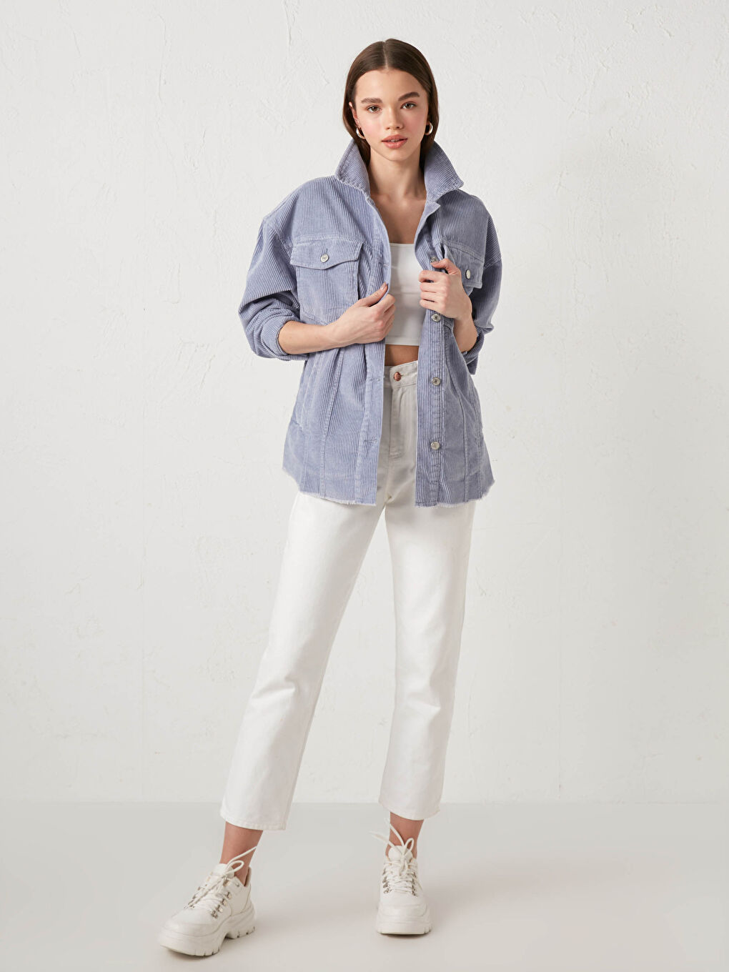LCW Vision Shirt Collar Pocket Detailed Long Sleeve Women's Velvet Coat -S1CF65Z8-QYA