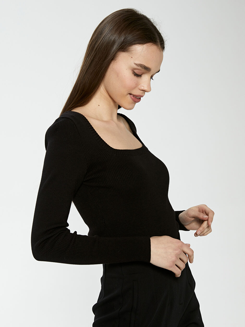 LCW Vision Square Neck Crop Knitwear Sweater -S1CF67Z8-CVL