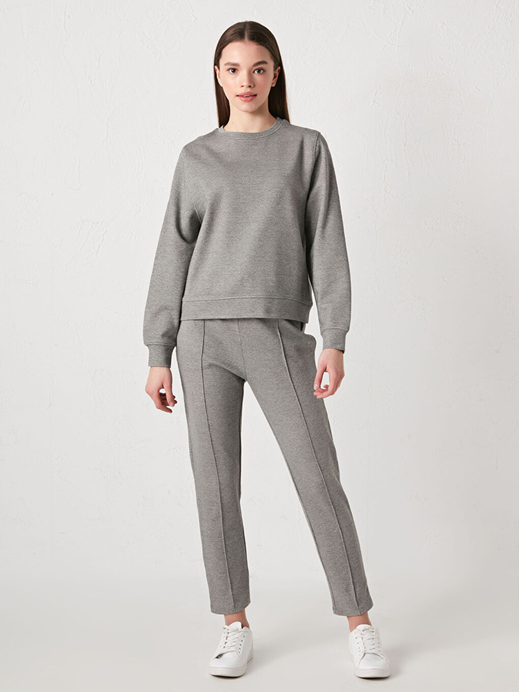 Antrasit Bisiklet Yaka Düz Sweatshirt-3