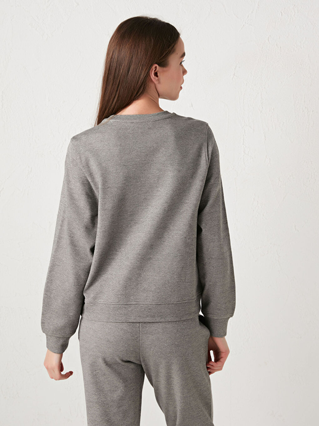 Antrasit Bisiklet Yaka Düz Sweatshirt-4