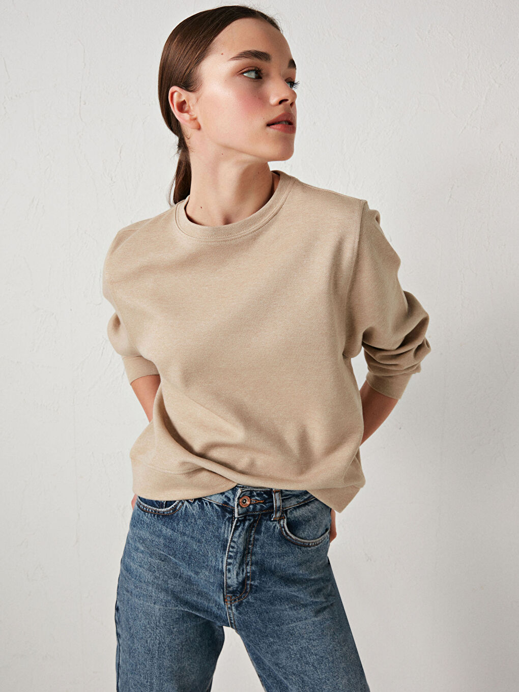 Sweat-shirt Uni à Col Rond-6