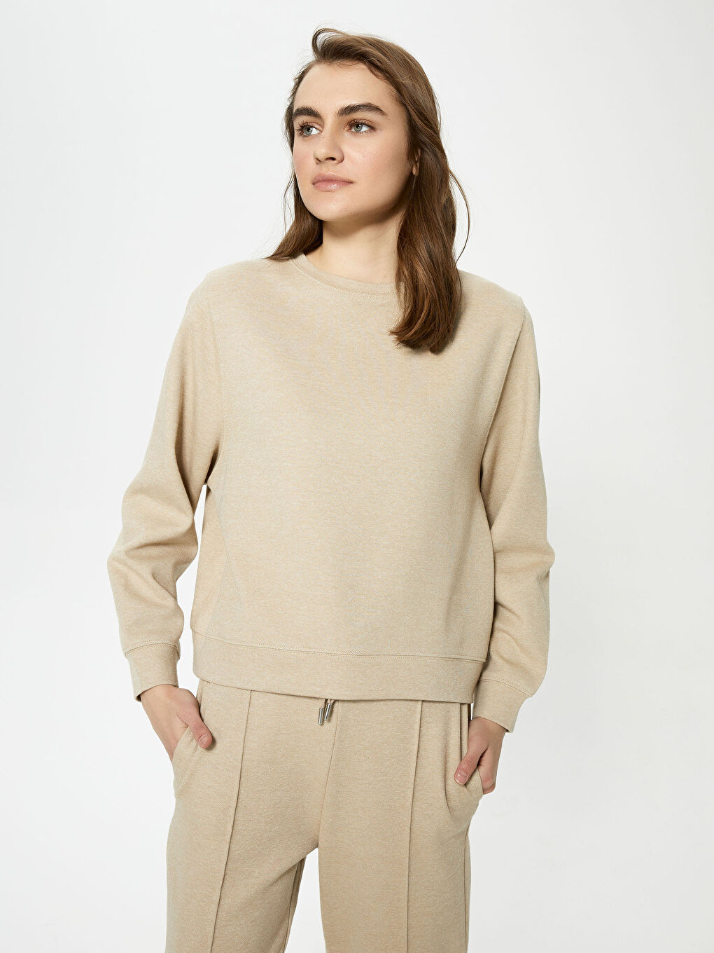 Sweat-shirt Uni à Col Rond