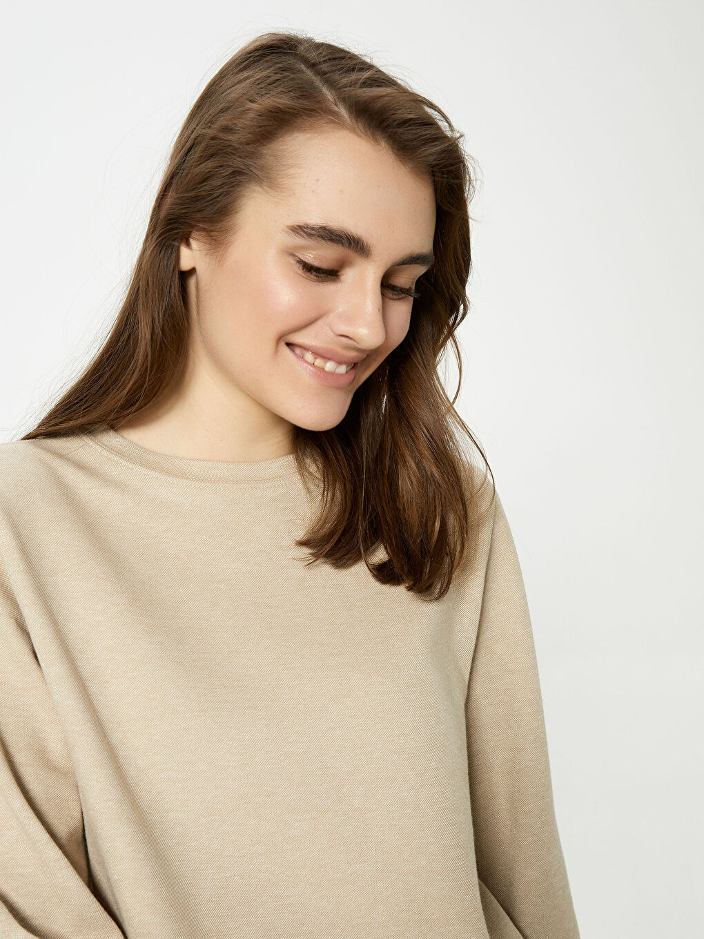 Sweat-shirt Uni à Col Rond-1