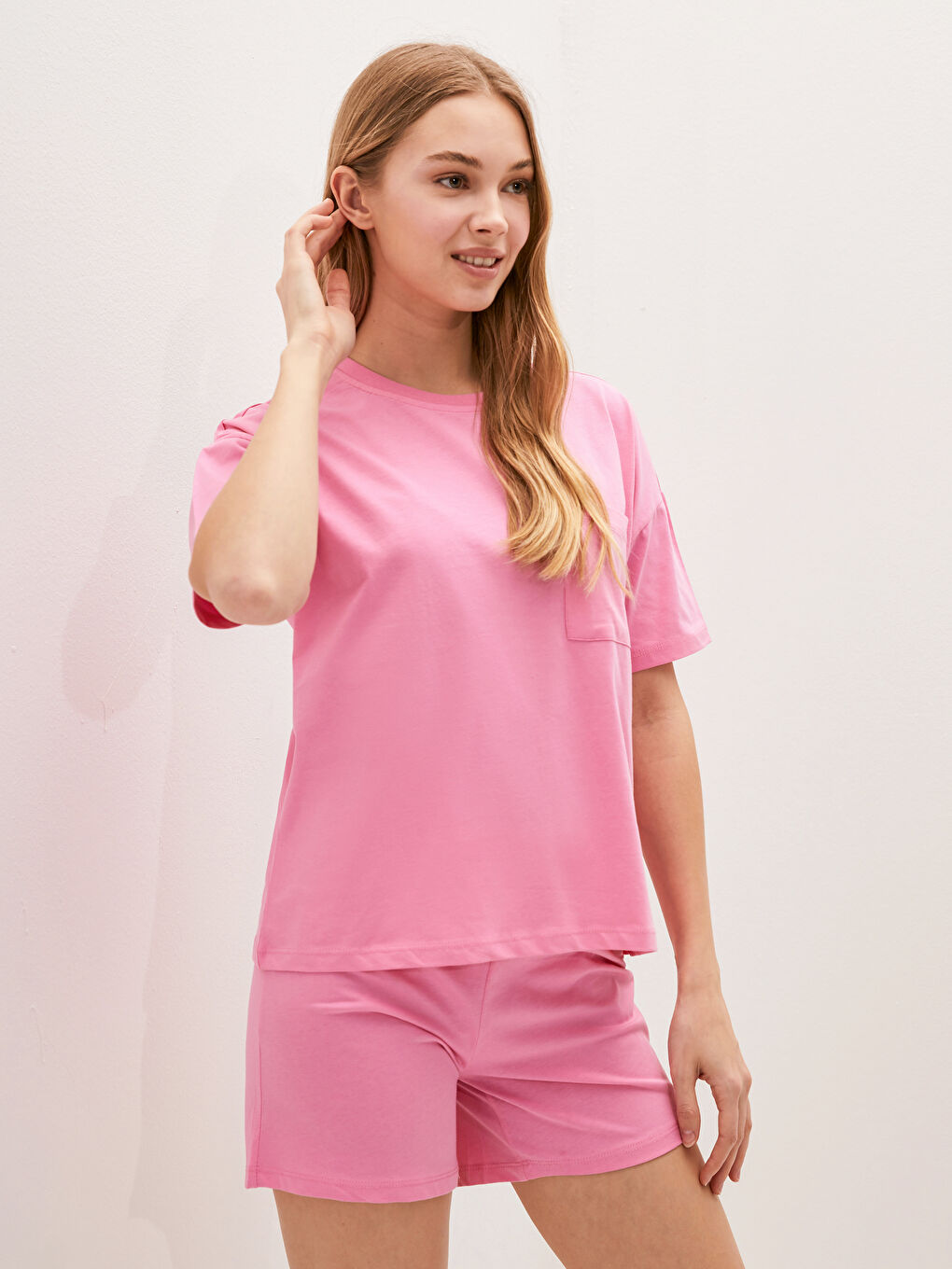 Crew Neck Straight Short Sleeve Cotton Women's Short Pajamas Set-7
