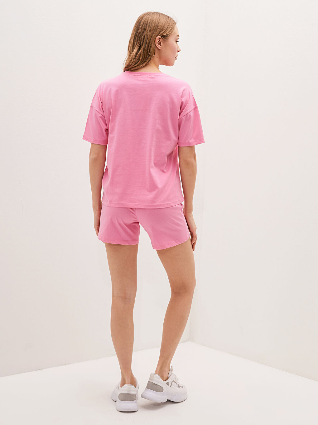 Crew Neck Straight Short Sleeve Cotton Women's Short Pajamas Set-9