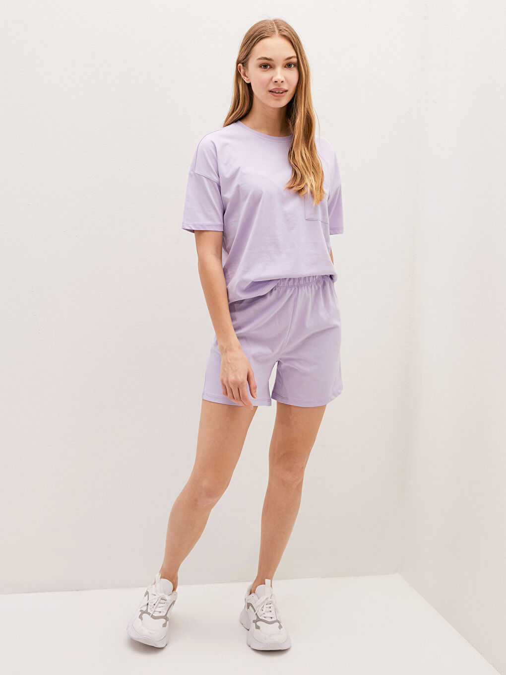 Crew Neck Straight Short Sleeve Cotton Women's Short Pajamas Set-5