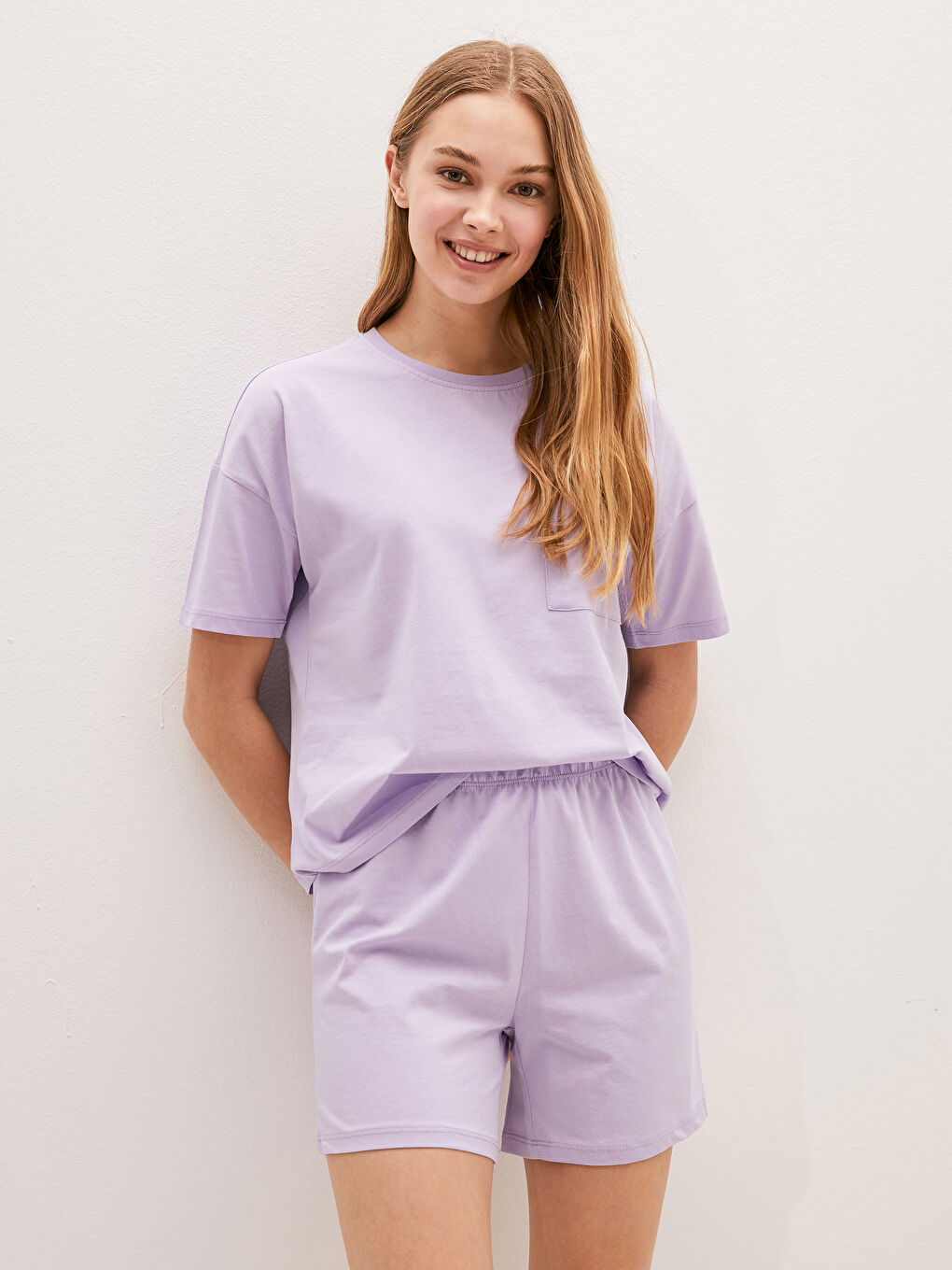 Crew Neck Straight Short Sleeve Cotton Women's Short Pajamas Set-6