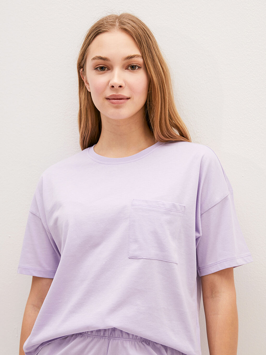 Crew Neck Straight Short Sleeve Cotton Women's Short Pajamas Set-7