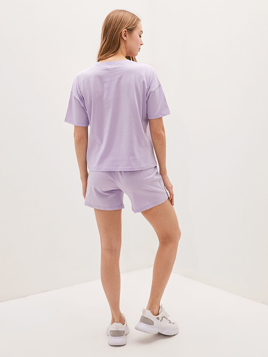 Crew Neck Straight Short Sleeve Cotton Women's Short Pajamas Set-8