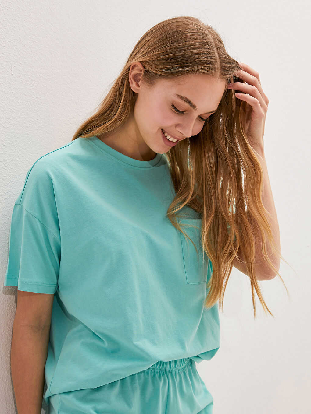 Crew Neck Straight Short Sleeve Cotton Women's Short Pajamas Set-9