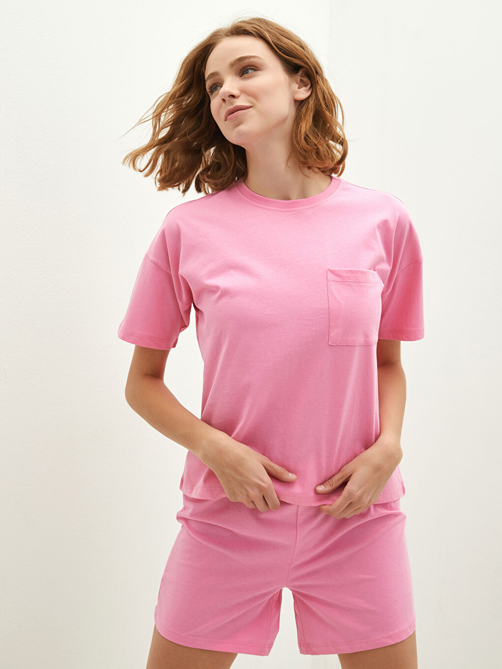 Crew Neck Straight Short Sleeve Cotton Women's Short Pajamas Set-1