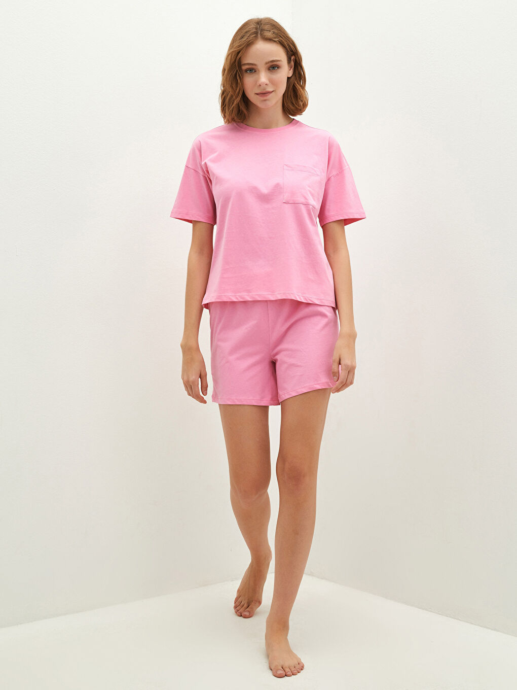 Crew Neck Straight Short Sleeve Cotton Women's Short Pajamas Set-3