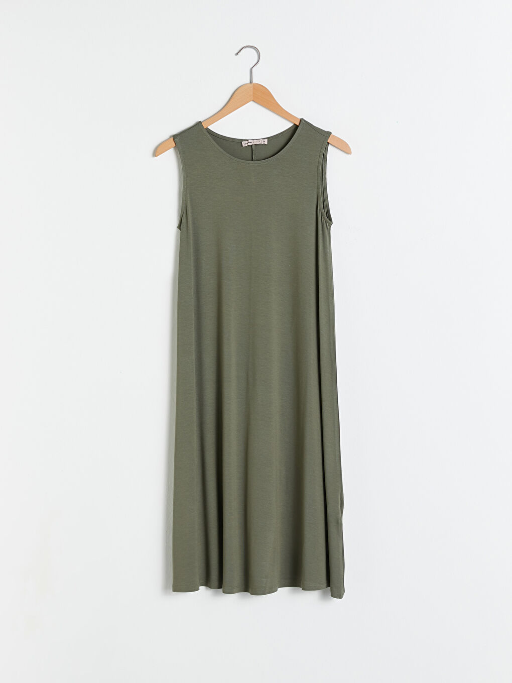 Haki Kadın Bisiklet Yaka Düz Elbise-5