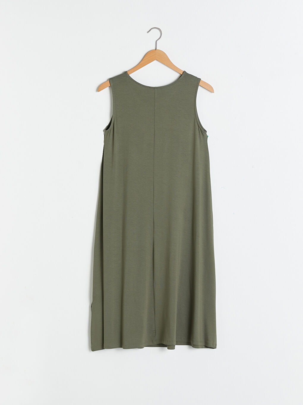 Haki Kadın Bisiklet Yaka Düz Elbise-6