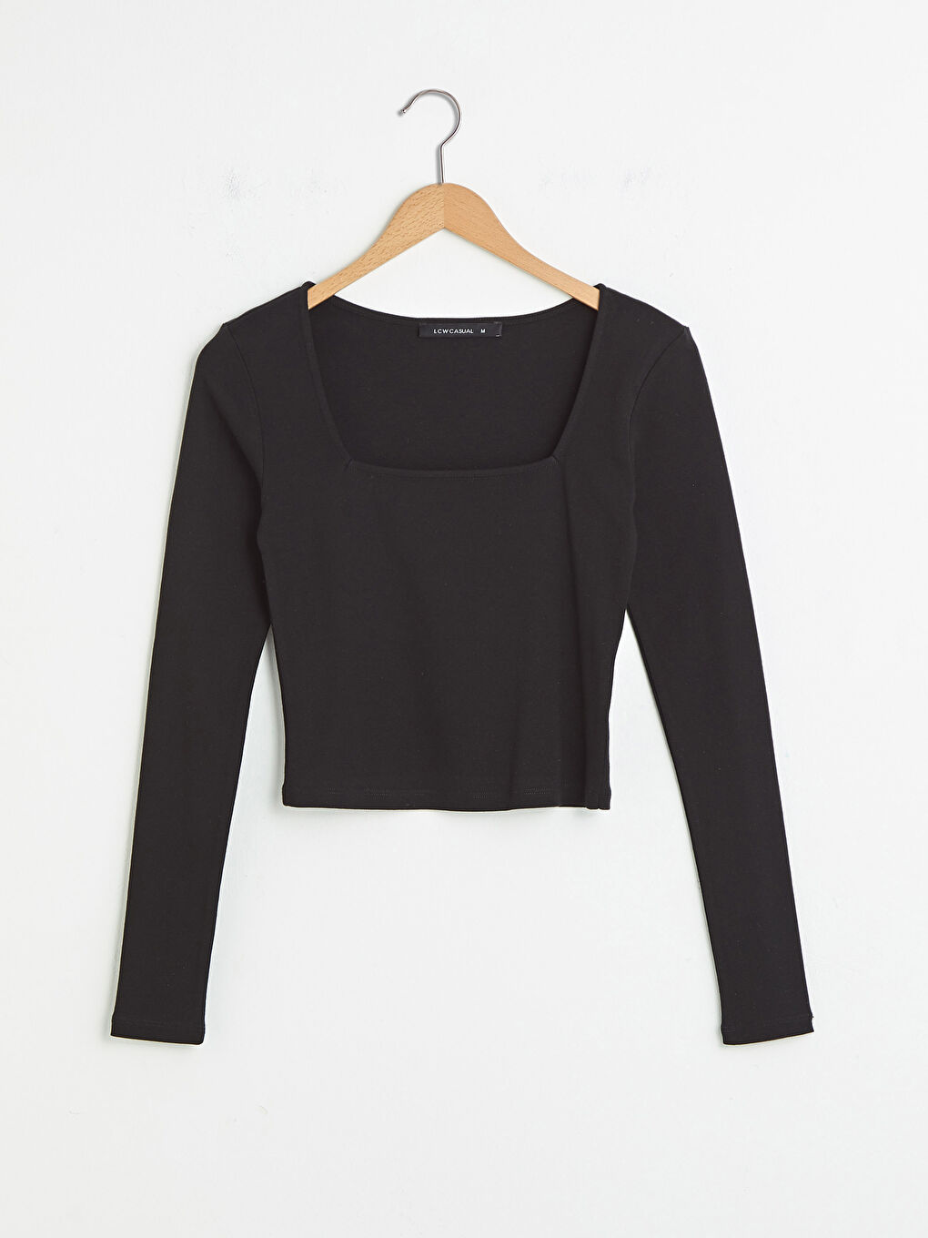 Square Collar Plain Long Sleeve Women's T-Shirt-5