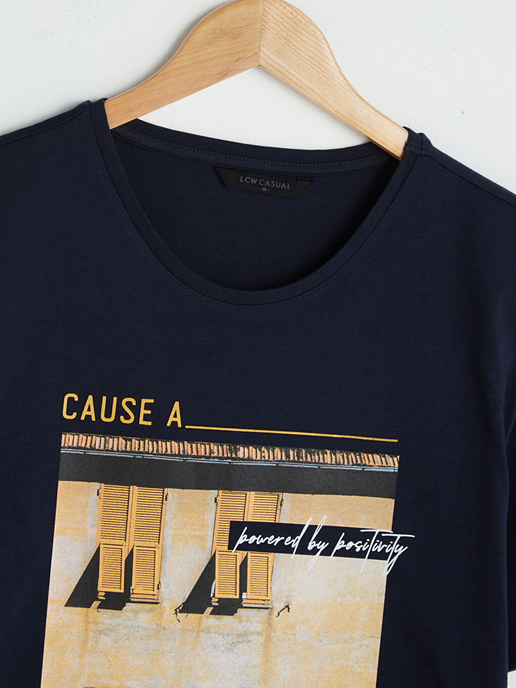 Lacivert Bisiklet Yaka Kısa Kollu Baskılı Penye Erkek Tişört-7