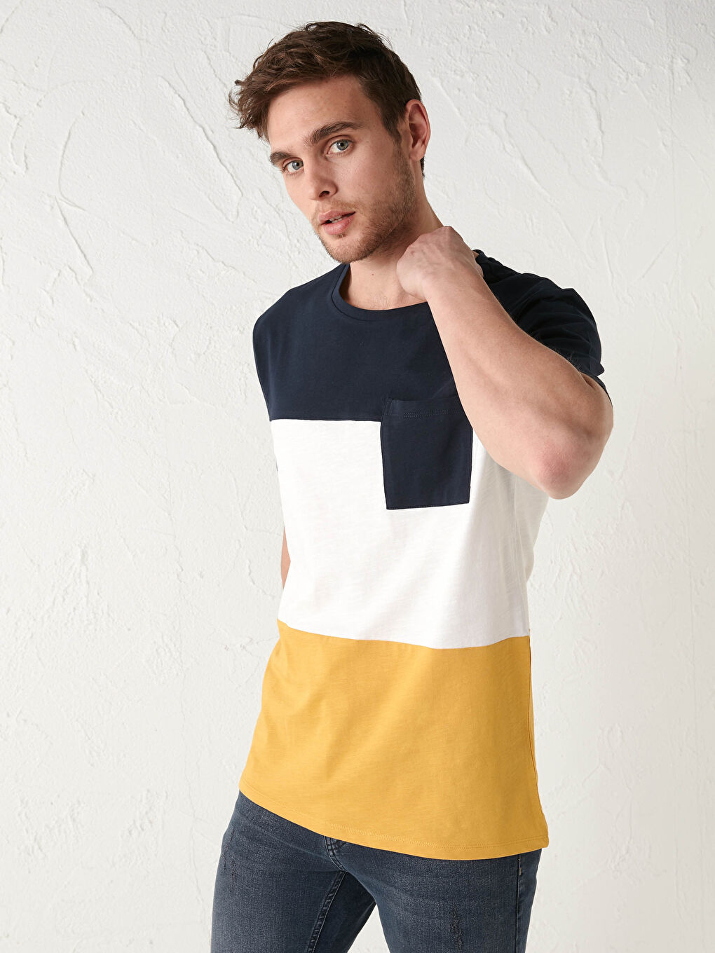 Crew Neck Short Sleeve Color Block Jersey Men's T-Shirt