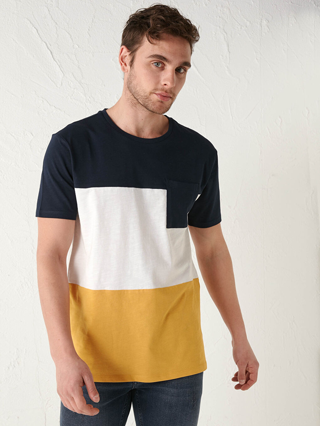 Crew Neck Short Sleeve Color Block Jersey Men's T-Shirt-1
