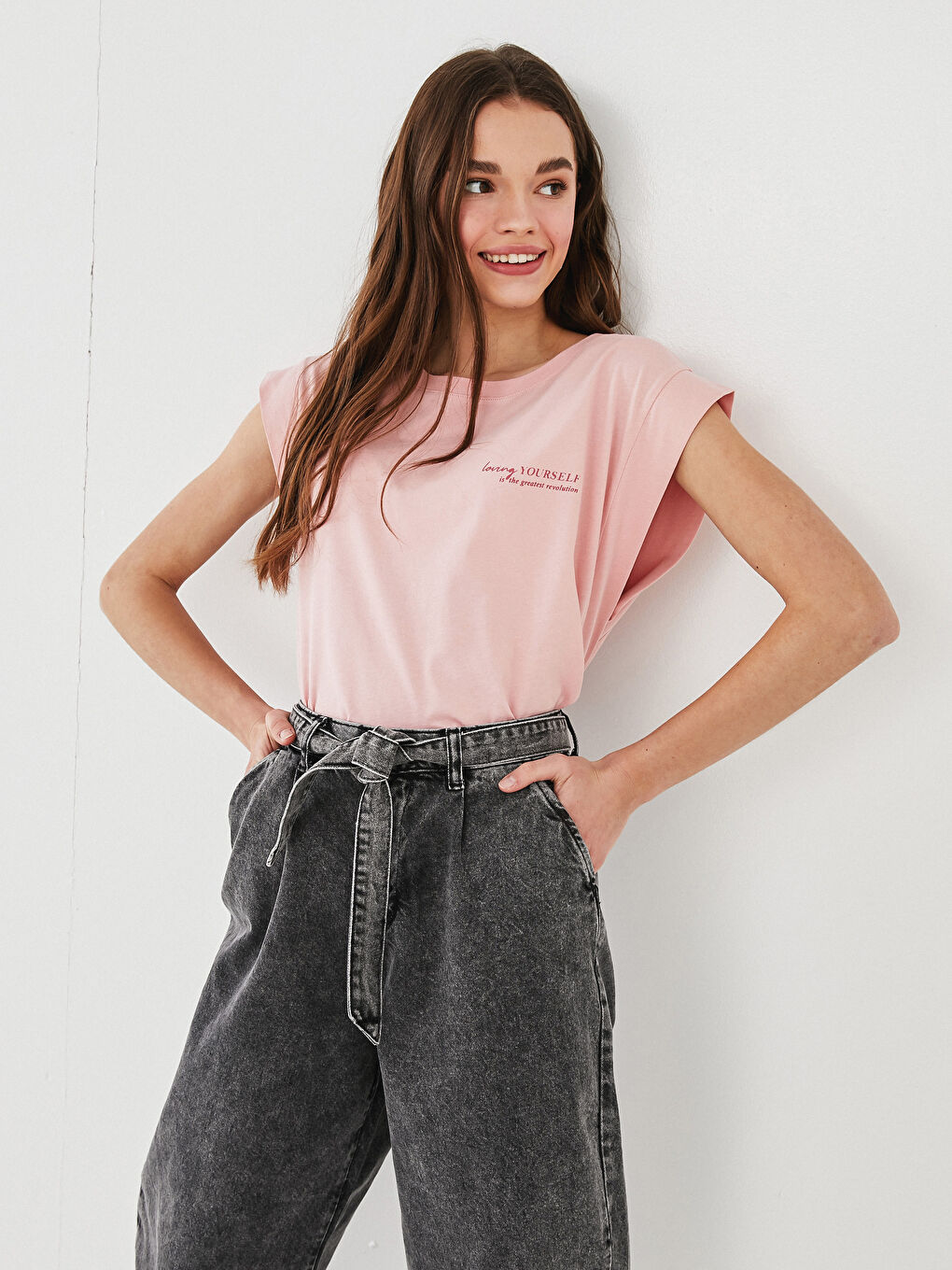 Crew Neck Printed Sleeveless Cotton Women's T-Shirt-6