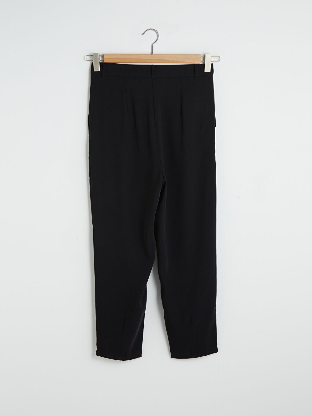 High Waist Pocket Detailed Ankle Length Gabardine Trousers For Women-6