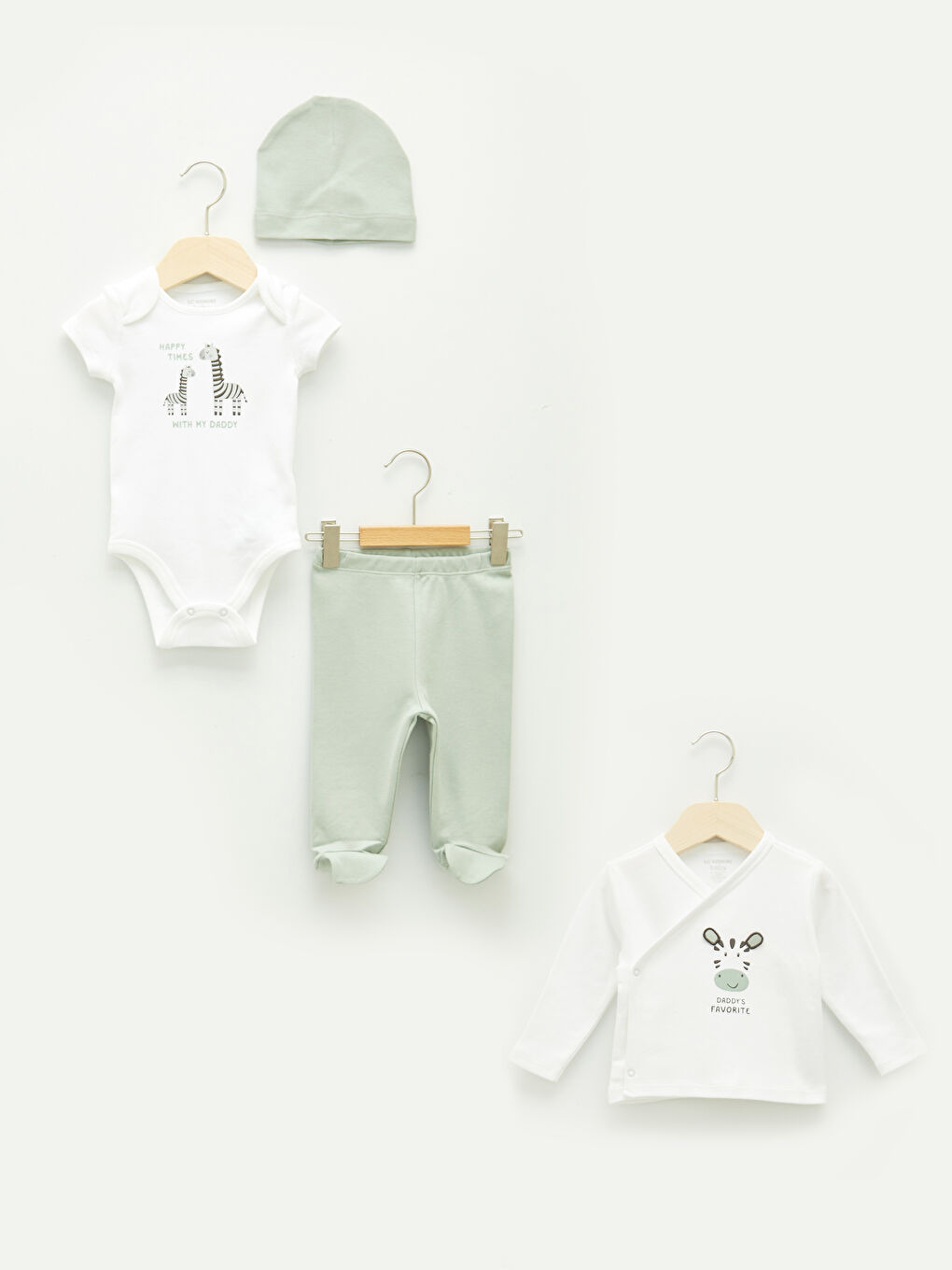 Beyaz Baskılı Pamuklu Unisex Bebek Hastane Çıkış Seti