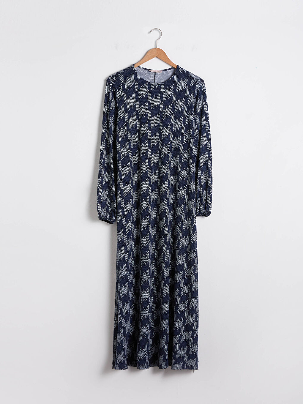 Mavi Bisiklet Yaka Desenli Uzun Kollu Viskon Kadın Elbise-9