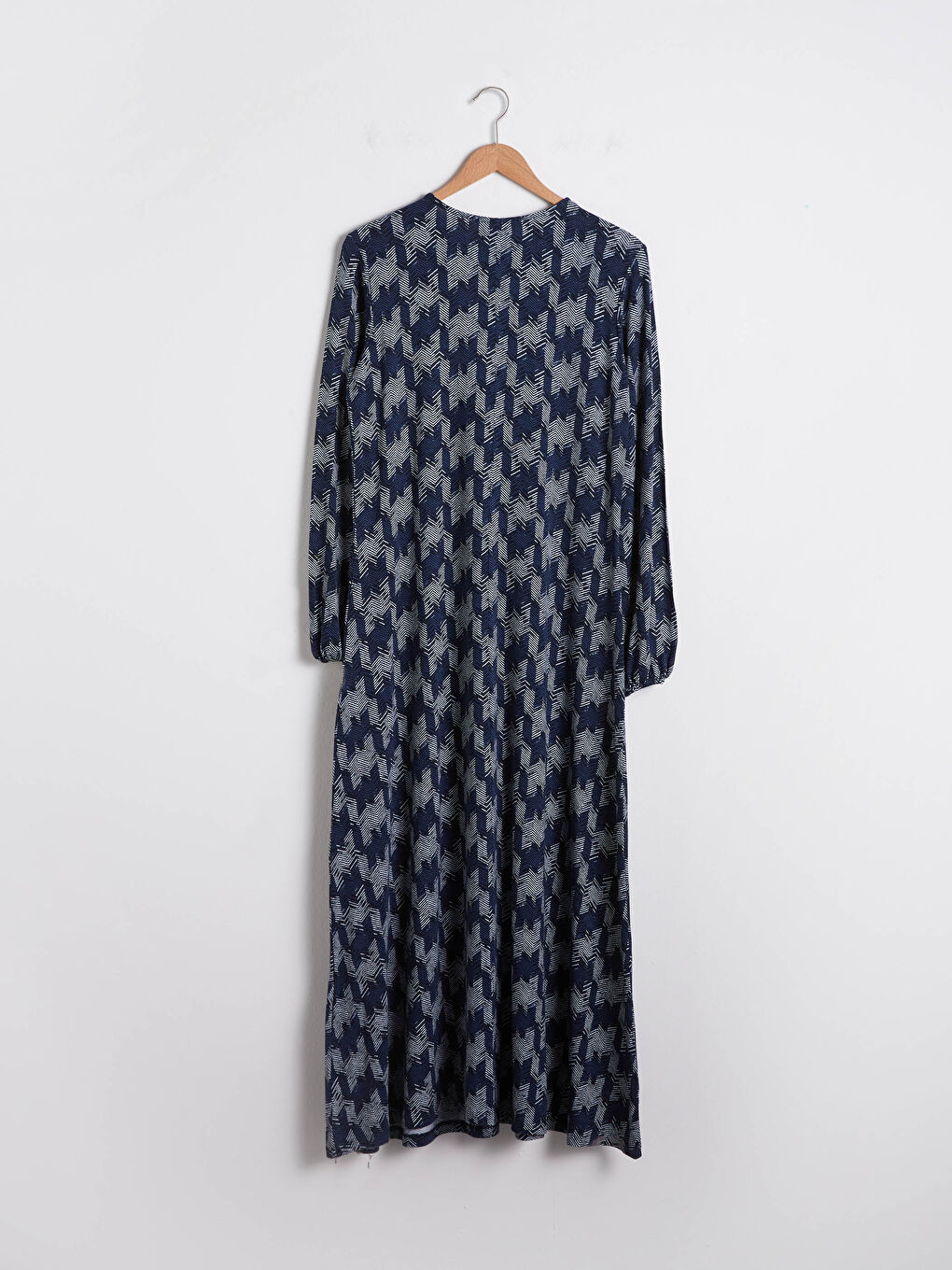 Mavi Bisiklet Yaka Desenli Uzun Kollu Viskon Kadın Elbise-10