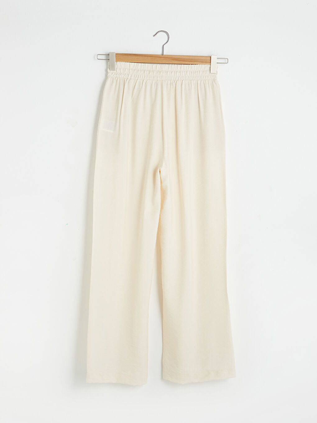 Bej Beli Lastikli Düz Palazzo Pantolon-6