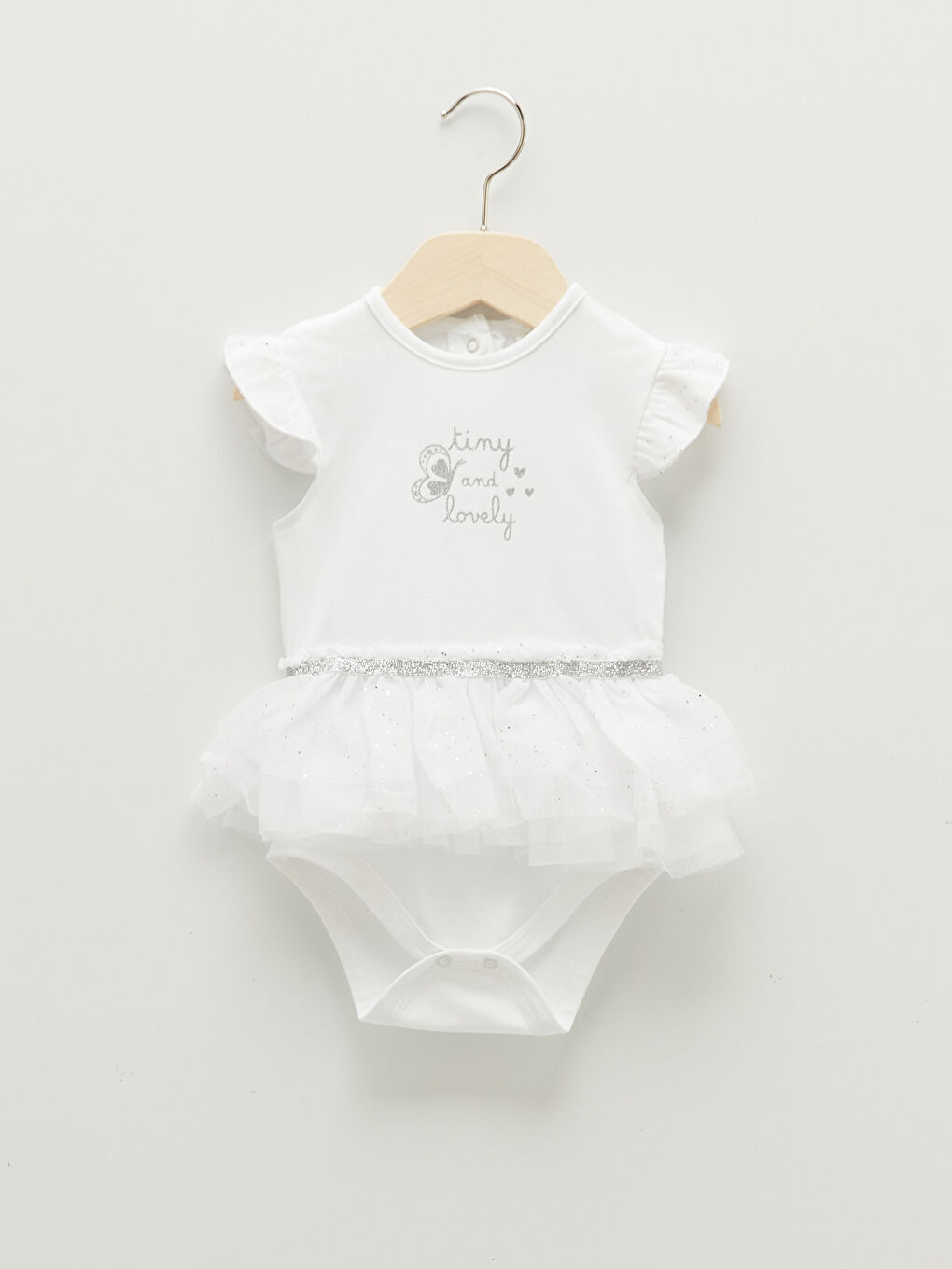 Body Fetiță cu Guler Rotund, Mânecă Scurtă, Imprimat și Fustă Tulle, cu Capse