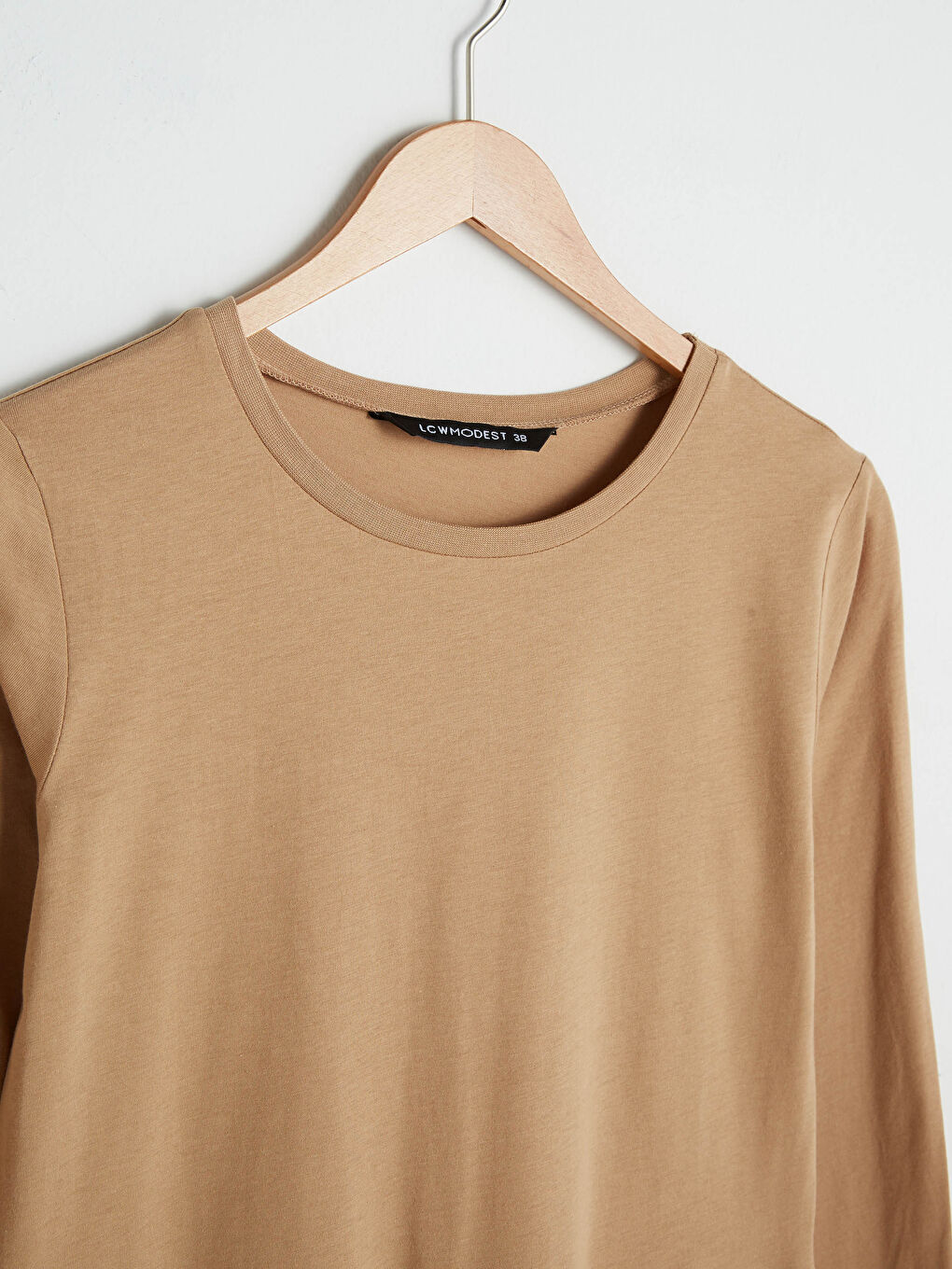 Bej Bisiklet Yaka Fırfır Detaylı Uzun Kollu Kadın Elbise-7