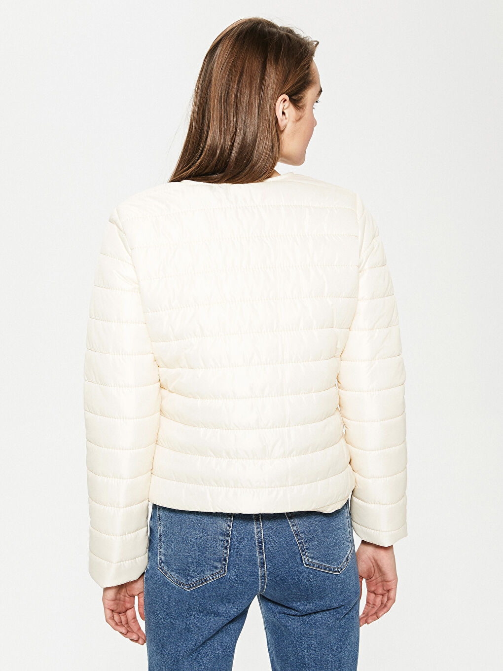 Bej Bisiklet Yaka Cep Detaylı  Kadın Şişme Mont-4