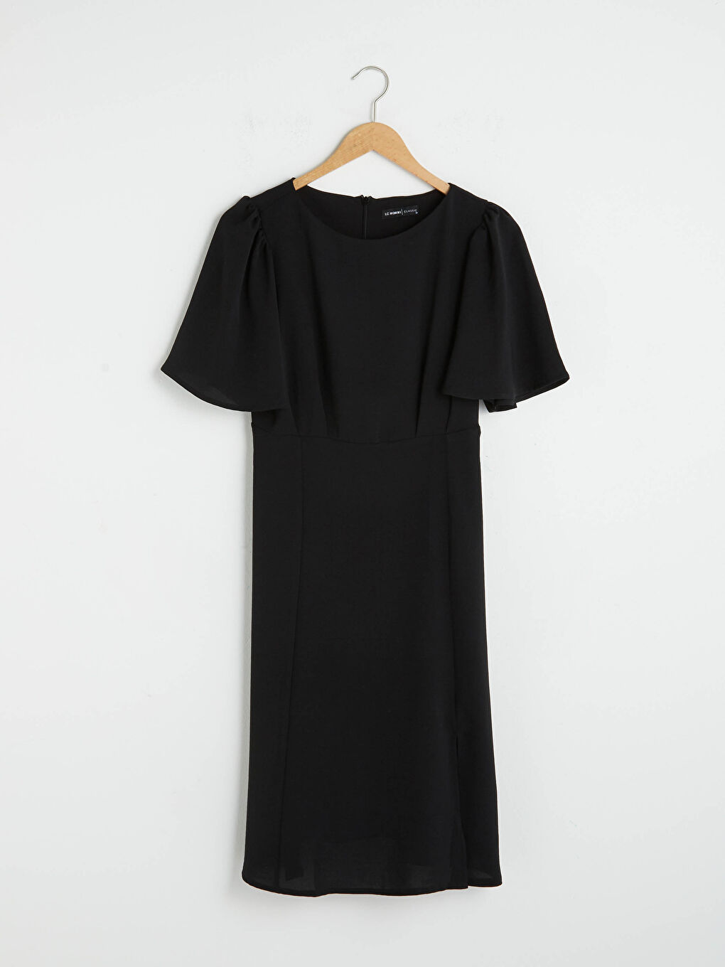 Bisiklet Yaka Kısa Kollu Kadın Krep Elbise-5