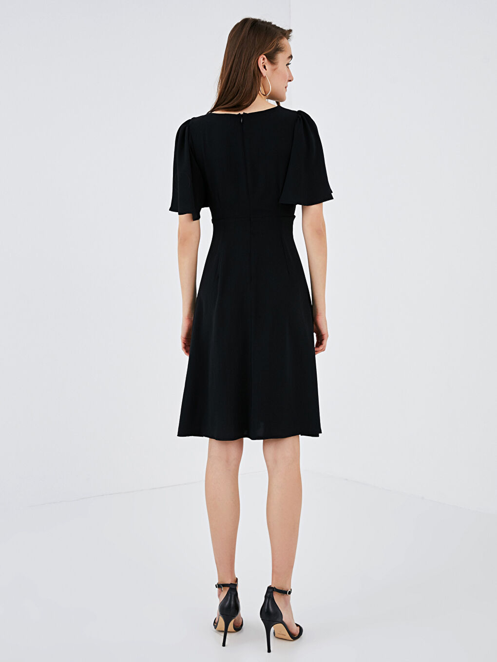 Bisiklet Yaka Kısa Kollu Kadın Krep Elbise-3