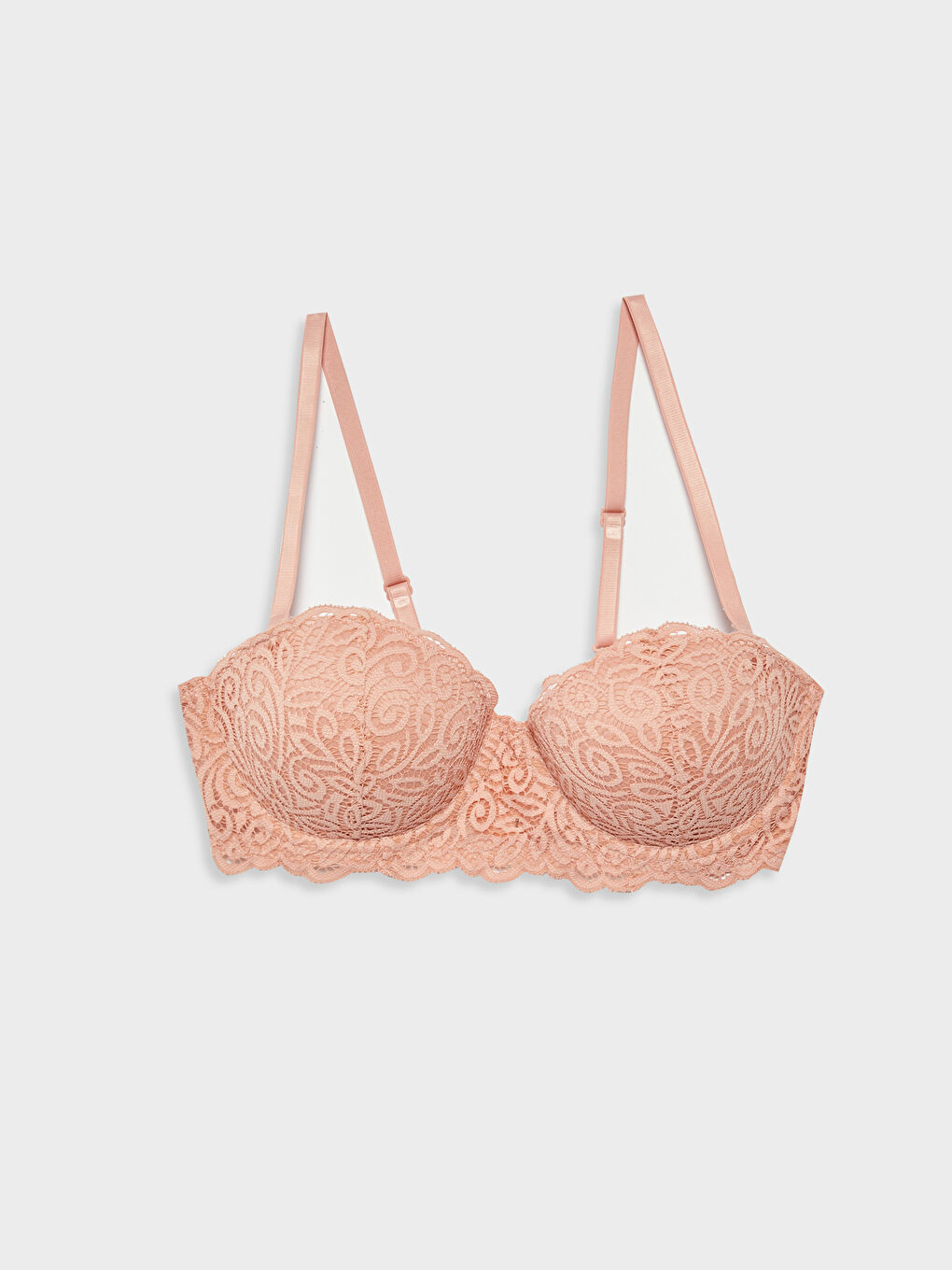 Pembe Dantelli Dolgulu Straplez Sütyen