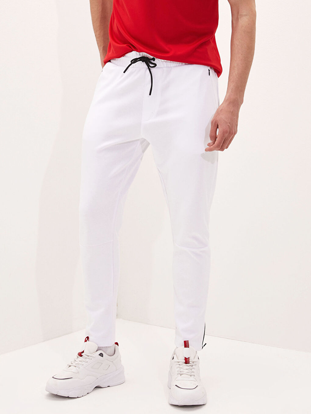 Beyaz Standart Kalıp Aktif Spor Erkek Eşofman Altı-3