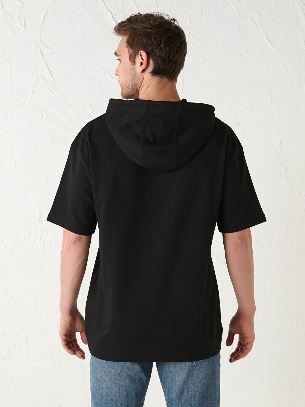 Siyah Kısa Kollu Baskılı Erkek Hoodie-5