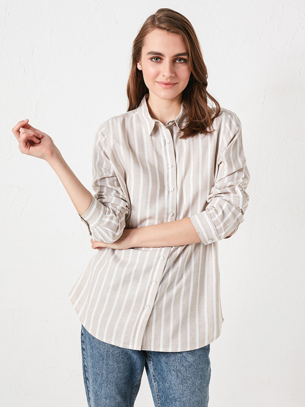 Striped Long Sleeve Poplin Women's Shirt