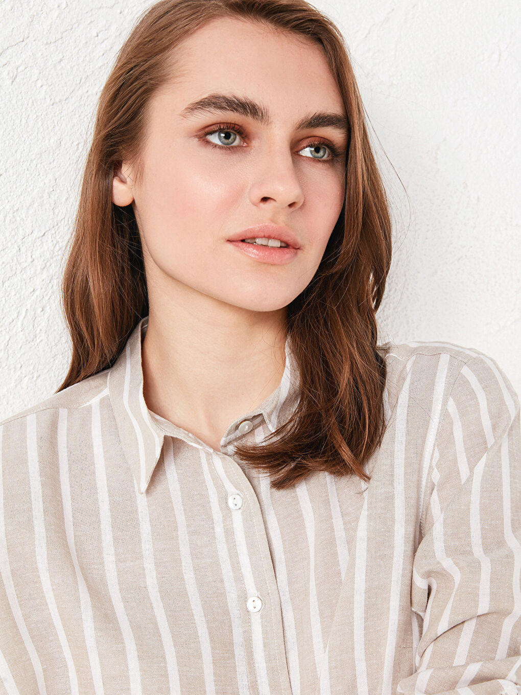 Striped Long Sleeve Poplin Women's Shirt-2